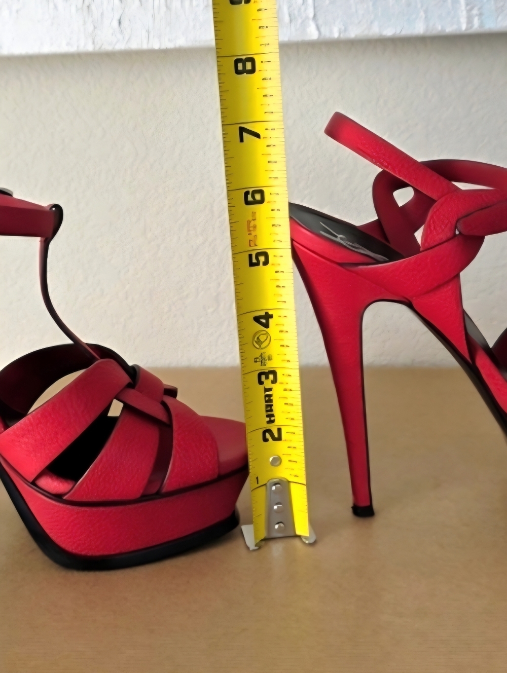 YSL Yves Saint Laurent Red Leather Strappy Ankle Strap High Heels EU38 / US8 - Picture 13 of 13